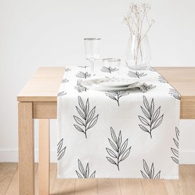 Resim Beyaz Temalı Yaprak Çizimi Motifli Dijital Baskılı Süet Runner 