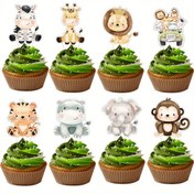 Resim 24 adet Jungle Safari Cupcake Toppers - Kaplan, Fil, Zürafa Kağıt Süslemeleri Gençlerin Doğum Günü Partisi ve Safari Temalı Kutlamaları için, Gençlerin Parti Malzemeleri | Eğlenceli Hayvan Tasarımları | Kolay Temizlik 