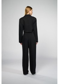 Resim Kadın Siyah Geniş Yaka Crop Blazer Siyah 