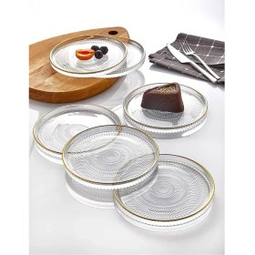 Resim 6' Lı Cam Kek Pasta Tabağı Seti - Yaldızlı Lüks Pasta TAKIMI(16CM) 