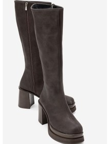 Resim Luvi Shoes Carm Kahverengi Nubuk Platform Topuklu Kadın Çizme Kahverengi 