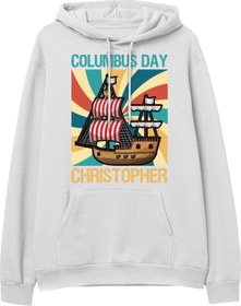 Resim Christopher Baskılı Beyaz Hoodie 