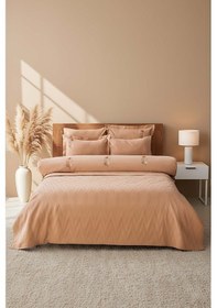 Resim Rivaistanbul Noris Camel Çift Kişilik %100 Pamuklu Nakışlı Nevresimli Pike Takımı - 7 Parça Çeyiz Seti 