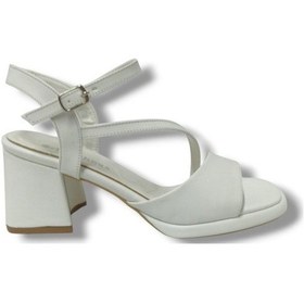 Resim Erbay 402-25 Deri Anatomik Kalın Topuklu Kadın Sandalet Beyaz 