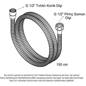 Resim Fause Çelik Kromlu Duş Hortumu 150 CM Pirinç Somon Altın KDH101-G 