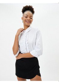 Resim Koton Fırfırlı Gömlek Klasik Yaka Uzun Kollu Pamuklu Beyaz 4wal60135ıw 4WAL60135IW000 Beyaz 