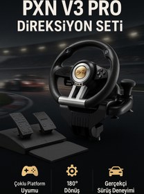 Resim Coverzone Direksiyon Seti – 180° Dönüş, Çift Motor Titreşim, Pedal ve Vitesli Oyun Direksiyonu | PXN V3 Pro 