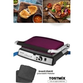 Resim Goldmaster Tostmix Mor Paslanmaz Çelik 2000 Watt Granit Çıkarılabilir Plakalı Tost ve Izgara Makinesi 