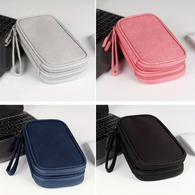 Resim Seyahat için Büyük Kapasiteli Çift Katmanlı Taşınabilir Depolama Çantası - Fermuar Kapatmalı Dayanıklı Polyester Organizatör, 4 Renk (Gri / Pembe / Lacivert / Siyah) - Elektronik, Kozmetik ve Cilt Bakımı Organizasyonu için Kadın Moda Aksesuarı, Taşınabilir Elektronik Çanta | Rahat Depolama Stili | Kolay Temizlenebilir Malzeme, Seyahat Çantası 