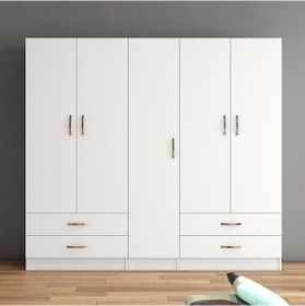 Resim tanmob 5 Kapılı Dört Çekmeceli Geniş Gardrop Beyaz- Grd0701 