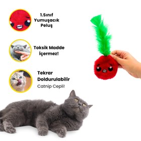 Resim Catnip Cepli Elma Peluş Kedi Oyuncağı ve 2 Adet Catnip Paketi 