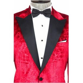 Resim Wessi Floral Desenli Kadife Bordo Erkek Smokin Ceket 001 