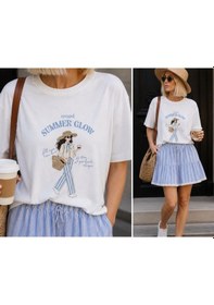 Resim Summer Glow Illustration 3d T-shirt Hasır Aplike Detaylı - Ekru - M - St01222-ekru-m 