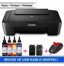 Resim Canon Pixma E414 Çok Fonksiyonlu Yazıcı + Mürekkep Dolum Seti + Mouse 