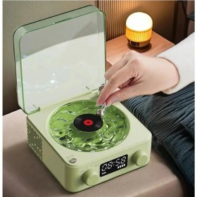 Resim Waves Nostalji Plak Görünümlü Bluetooth Hoparlör 3D Ses Dalgası Retro Müzik Plak Yeşil 