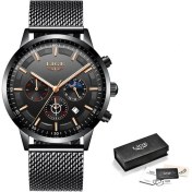 Resim Hanyang Siyah Altın Lıge Üst Marka Lüks Yeni Moda Erkekler Için Basit Izle Mavi Kadran Izle Örgü Kemer Spor Su Geçirmez Saatler Ay Fazı Bilek Saati (Yurt Dışından) 