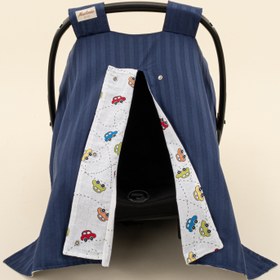 Resim Puset Örtüsü - Çift Taraflı - Lacivert Saten - Renkli Arabalar 