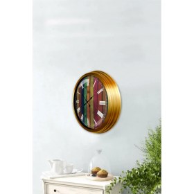 Resim Bahat Altın Varaklı Salon Ofis Duvar Saati Alüminyum Çerçeve 40 cm 