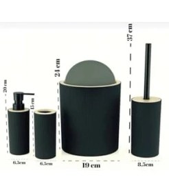 Resim Storemax Quardi Banyo Seti Modern Çizgili - 7 Litre Kova 4 Parça Banyo Çöp Kovası Seti (Gri) 