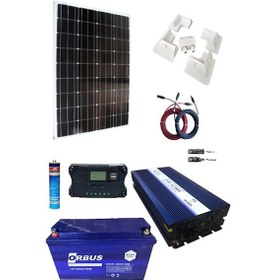 Resim Karavan Solar Enerji Paketi 1000W Tam Sinüs UPS İnverter 205W Monokristal Panel 100Ah Jel Akü 