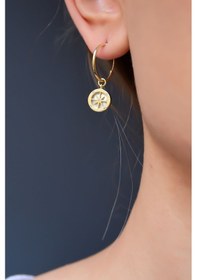 Resim Papatya Silver 925 Ayar Gümüş Altın Kaplama Sedef Kutup Yıldızı Halka Küpe 