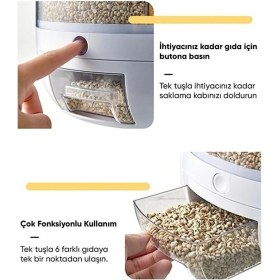 Resim Dönebilen 6 Bölmeli Hava Geçirmez Saklama Kutusu, Kuru Gıda ve Bakliyat Organizeri 