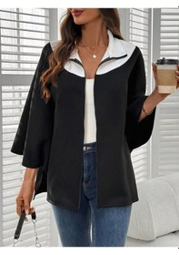 Resim Kadın Panço Fermuarlı Sweat Oversize Kesim, 3 İplik Şardonlu Kumaş Siyah 