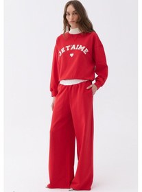Resim Nocturne Oversize Midi Kadın Pantolon - Günlük Rahatlık Kırmızı 