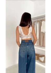 Resim Loomart Kadın Dantel Bralet Crop Sütyen V Yaka Askılı Şık Esnek Rahat - Beyaz 