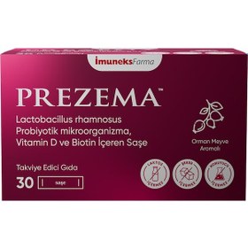 Resim İmuneks Farma Prezema™ Lactobacillus rhamnosus Probiyotik mikroorganizma, Vitamin D, ve Biotin İçeren Takviye Edici Gıda 30 Saşe 