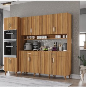 Resim Lora Kahve Köşesi Çok Amaçlı Dolap Kiler Mutfak Dolabı Ceviz 220 Cm Ceviz 