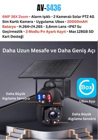 Resim Av-s436 4g Solar Güneş Enerjili 6mp 36x Optikal Zoom Siren Ve Ses 