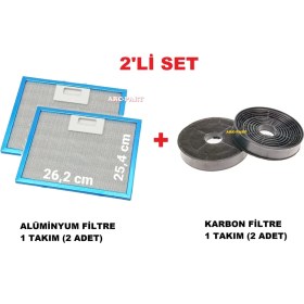 Resim ARC-PART Esty 2240 B6 Siyah Davlumbaz Alüminyum Filtre 26,2X25,3 cm - (2 Adet) + Karbon Filtre - 2'li Set 