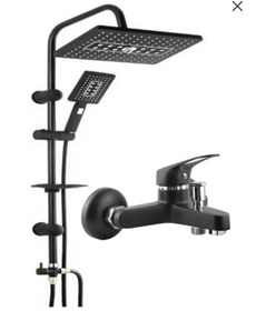 Resim Tegin Yapı Market Teginyapımarket Armatür Lüx Siyah Tepe Robot Duş Seti ve banyo bataryası ikili set 