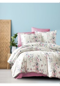 Resim Vionetta Pamuklu Lastikli Çarşaflı 2 Yastıklı Tek Kişilik Nevresim Takımı Gri - Gül Kurusu 