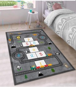 Resim Eğitici Seksek Hayvanlar Yol Araba Desenli Çocuk Odası Halısı Çok Renkli 