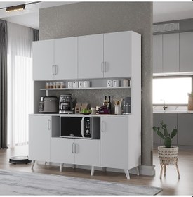 Resim Nora Kahve Köşesi Çok Amaçlı Dolap Kiler Mutfak Dolabı Beyaz 140cm Beyaz 
