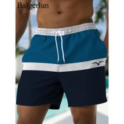 Resim Erkekler için Hızlı Kuruyan Yüzme Şortları - Lacivert/Mavi/Renk Bloklu Plaj Şortu, İpli Bel - Sörf, Havuz ve Tatil İçin Hafif Çift Katmanlı Mesh Board Shorts - Makinede Yıkanabilir Yüzme Pantolonları, Havuz Kenarı Giyim, Ayarlanabilir Rahat Kesim 