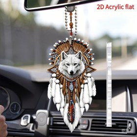 Resim 1 adet Şık 2D Düz Akrilik Kurt Başlıklı Anahtarlık - İnce İplik İşlemi Tasarımı, Araba Arka Görüş Camı için İdeal, Cadılar Bayramı ve Noel Parti Dekoru, Çok Yönlü Sırt Çantası Aksesuarı, Araba Aksesuarı | İnce İplik İşlemi | Detaylı El Sanatları, Kurt Dekoru 