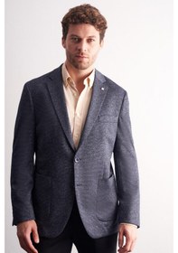 Resim Lacivert Mono Yaka Kendinden Desenli Esnek 6 Drop Comfort Fit Classic Ceket 1002255155 Lacivert 