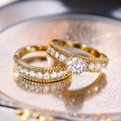 Resim 2pcs Chic Stacking Rings 18k Gold Plated Paved Shining zirconia Symbol Of Beauty And Elegance Natch Daily Outfits Party Accessories Gift For Her 