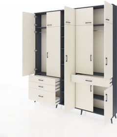 Resim Arges Dolap 11 Raflı 4 Çekmeceli 2 Askılı 220x30x243 Antrasit-aytaşı/aytaşı Aytası/aytası 