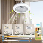 Resim Uzaktan Kumandalı Tavan Fanı, Ayarlanabilir Aydınlatma Modu, Rüzgar Hızı, 3 Zamanlayıcı (1 Saat/2 Saat/4 Saat), Araba, Ev, Alışveriş Merkezi, Otopark, Bodrum, E27 Spiral Fan Işığı İçin Uygun 