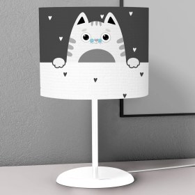 Resim instababyrooms Siyah Sevimli Kedi Desenli Çocuk Odası Dijital Baskılı Çocuk Odası Masaüstü Abajur Avize 