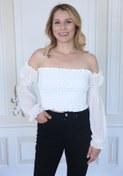 Resim La Brezza Beyaz Kol Detaylı Şifon Gipeli Bluz 