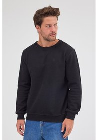 Resim Mmetalic Erkek Siyah Standart Fit Normal Kesim Pamuklu Basic Bisiklet Yaka Sweatshirt Mtlce113-siyah Siyah 