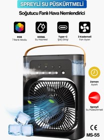 Resim Concord Masaüstü Taşınabilir Buzlu Vantilatör Su Soğutmalı 600 ml RGB Led Işıklı Soğutucu Fan Air Cooler Fan 