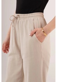 Resim Defymoda Cepli Belden Bağlamalı Paça Detaylı Krem Pantolon Krem 