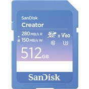 Resim SanDisk Creator 512GB SDSDXEP-512G-GNCIS 280MB/s UHS-II SDXC 6K-4K UHD V60 Hafıza Kartı 