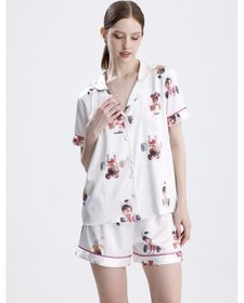 Resim Laperissa Kadın Kısa Kol Şortlu Pijama Takımı Kız Bebek Desenli Yazlık Rahat Ev Giyim Beyaz 